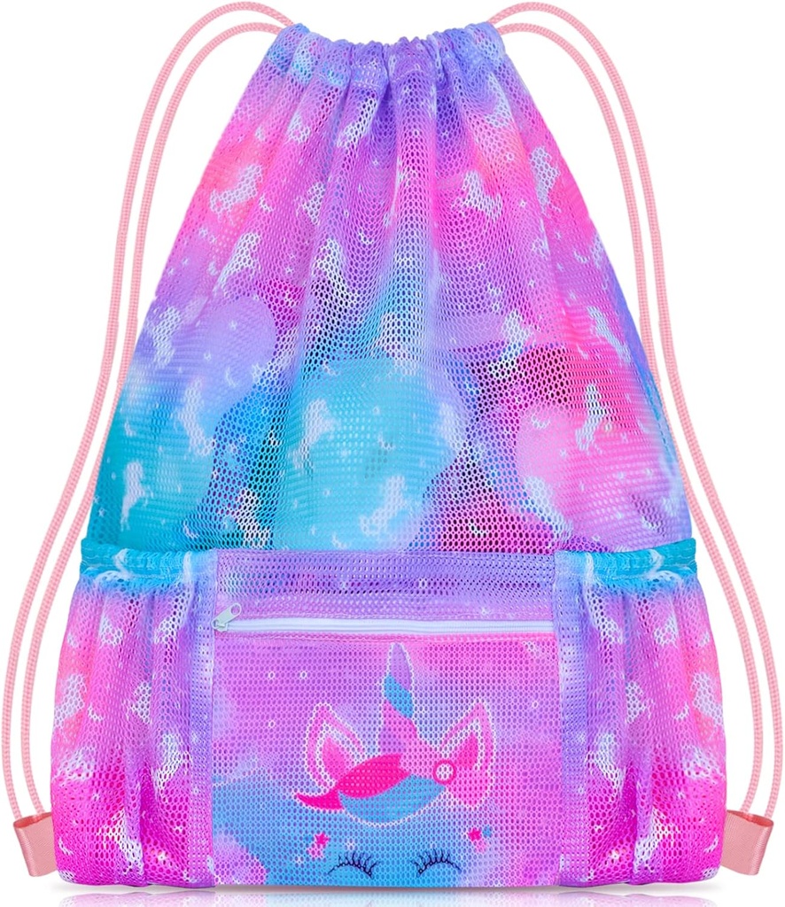 PASHOP Drawstring Backpack lastele, Tüdrukud Mesh Beach kott ujumiseks, Suur Size Gym Drawstring kotid Tüdrukud (Unicorn)