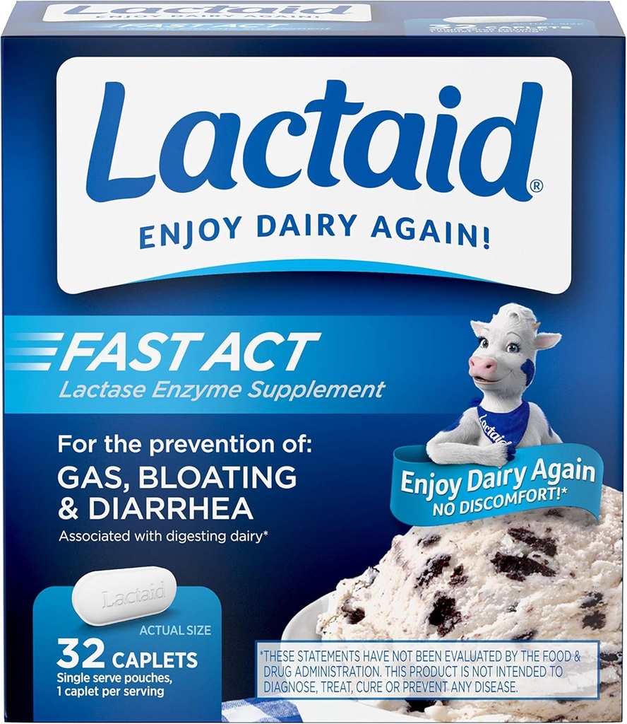 Lactaid Fast Act Laktoositalumatuse leevendamise kapslid laktaasi ensüümiga, 32 reisipakendit 1-ct.