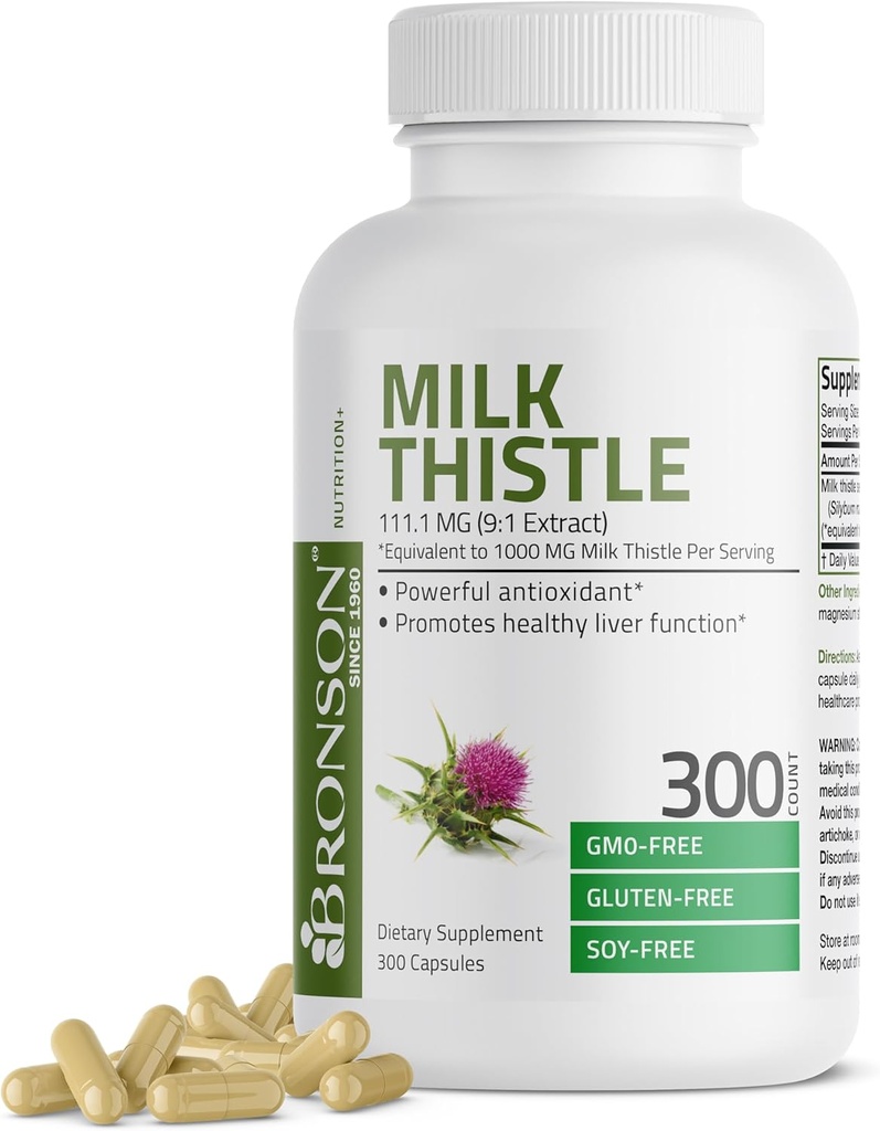 Bronsoni piimaohakas 1000 MG Silübum Marianum Antioksüdant & Maksatervise tugi - mitte-GMO, 300 kapslit