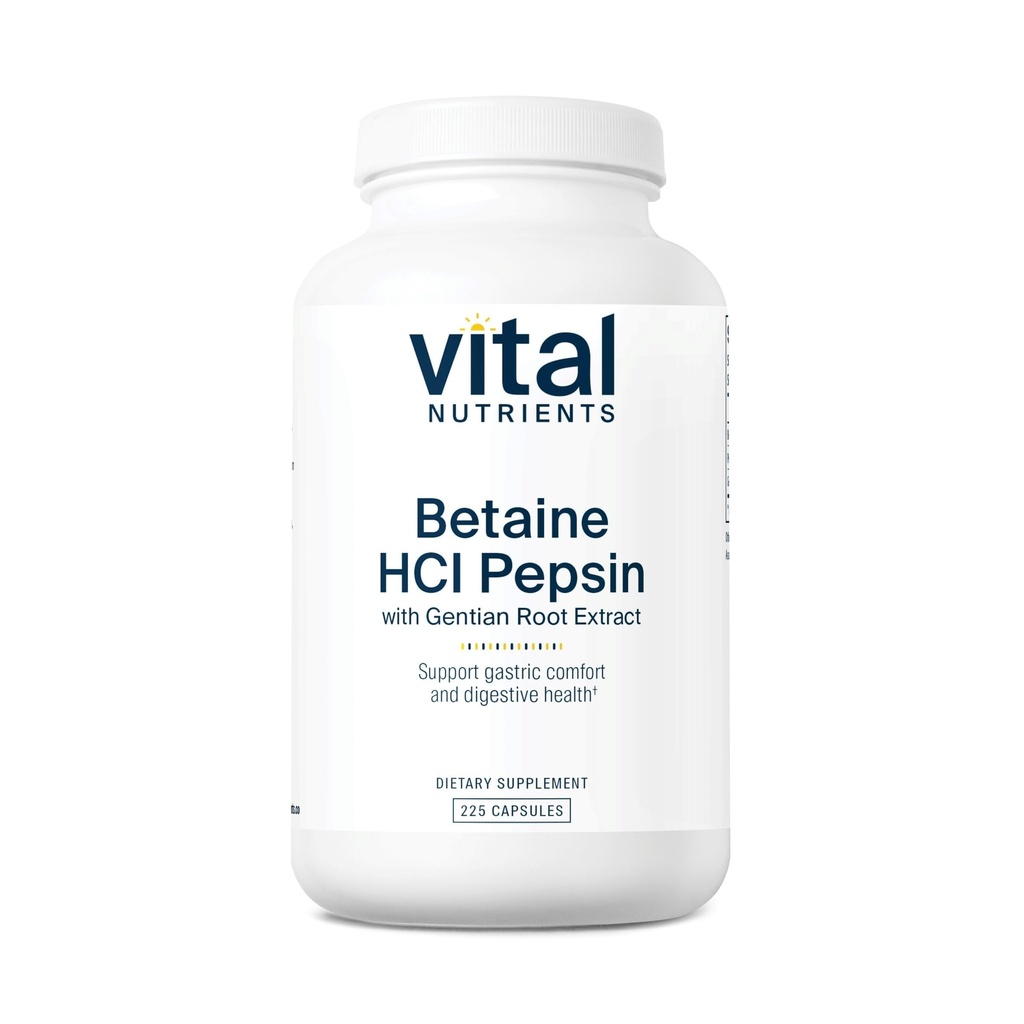 Elutähtsad toitained Betaine HCL Pepsin koos Gentiani juure ekstraktiga | Seedeensüümi valem proteiini seedimise ja toitainete imendumise toetamiseks * | Gluteen, piimatooted, sojavaba | 225 kapslit