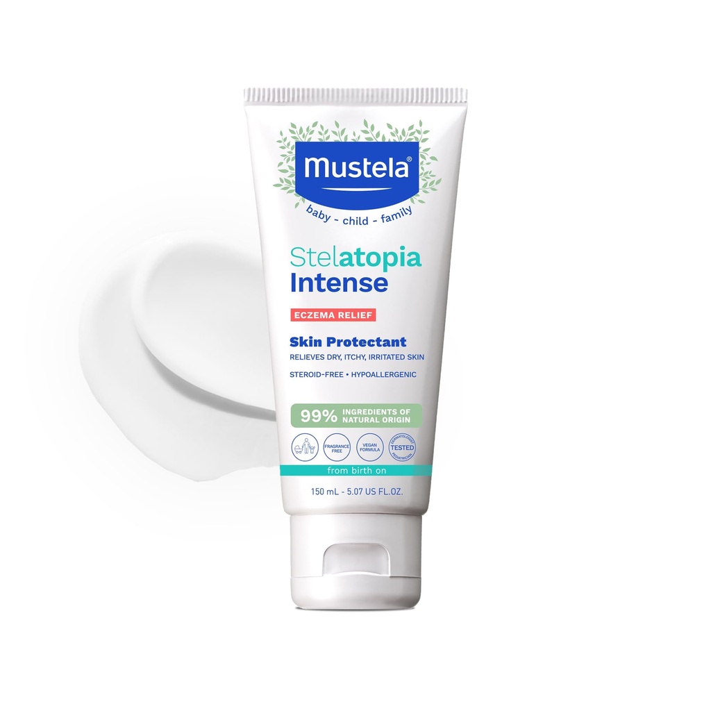 Mustela Eczema Relief Cream Stelatopia Intense - Lõhnavaba niisutav keha Lotion kolloidse kaerahelbega - Kuiva, sügeleva, ärritunud naha ja ägenemiste jaoks - Baby, Child & Adult - 5.07 fl. oz.
