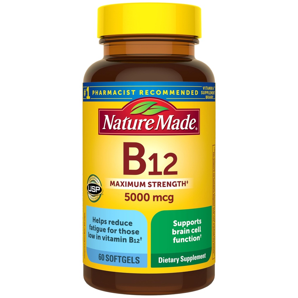 Loodus Made Made Maksimaalne tugevus Vitamiin B12 5000 mcg, toidulisand energia metabolismi toetuseks, 60 Softgels, 60 päeva pakkumine