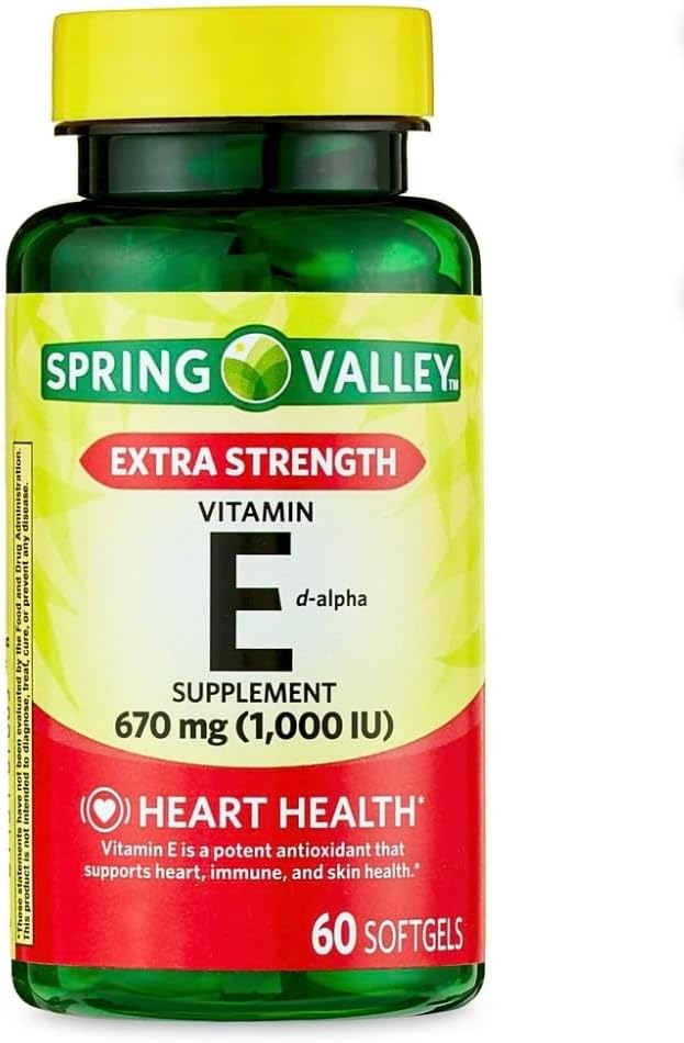 Spring Valley Extra Tugevus Vitamiin E D-Alpha Softgels, 670 mg (1000 RÜ), 60 Count