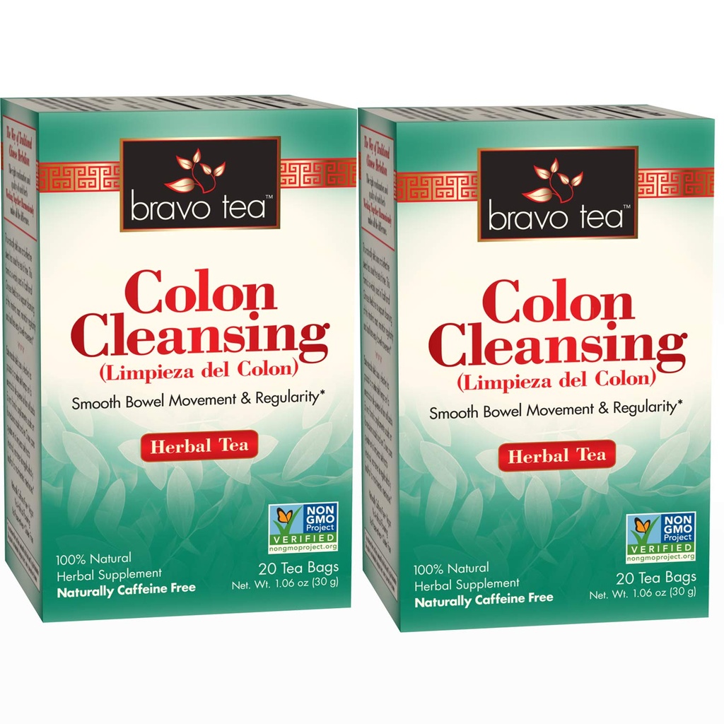 Bravo Tea Colon Puhastab Taimse Tee Kofeiini Tasuta, 20 Teekotid, 2 Krahv