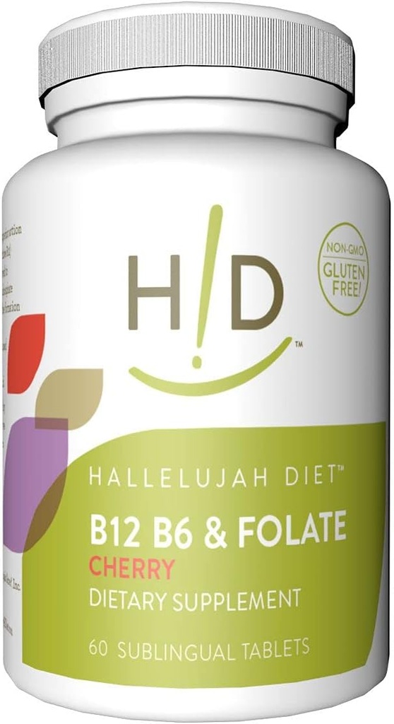 Hallelujah dieet B12, B6 ja folaadi toidulisandid Kirsi maitsestatud sublingvaalsed vitamiinid (60 tabletti)