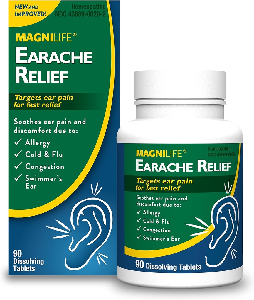 MagniLife Earache Relief, Kiiretoimeline looduslik leevendus ujujatele Kõrv, valu ja ebamugavus allergiatest, külmast ja gripist - 90 kiiret lahustuvat tabletti