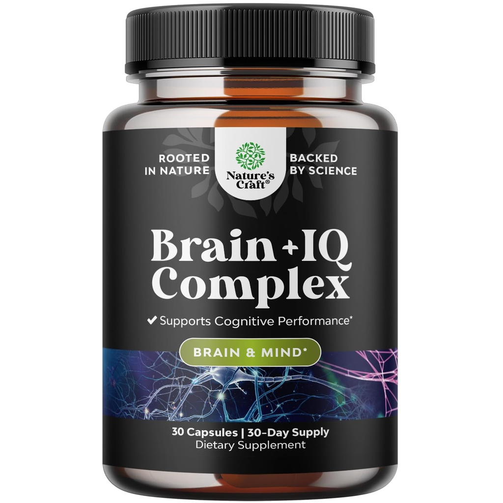Nootroopne mälu lisand aju toetamiseks - mälu pillid aju tugevdamiseks ja loodusliku energia suurendamiseks - vitamiin B12 Bacopa Monnieri Rhodiola Rosea DMAE Ginkgo Biloba Fosfatidüülseriin - 60 krahv