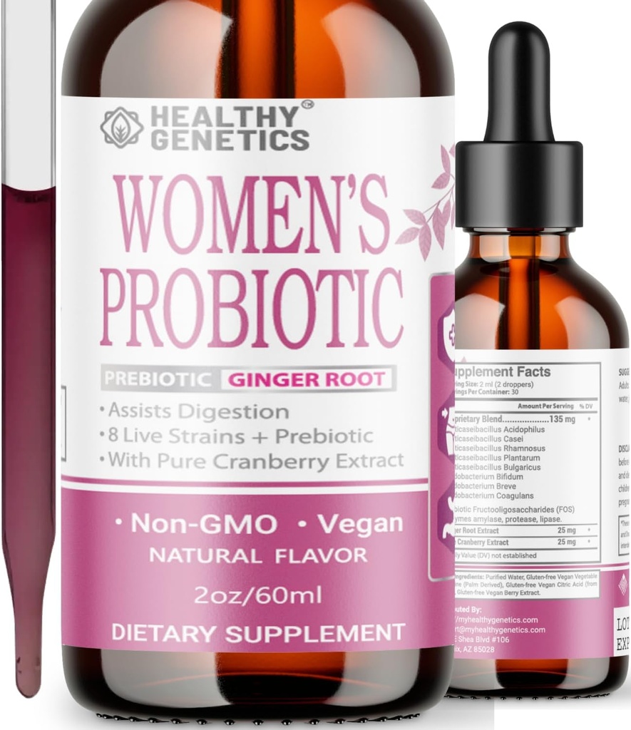 Vedelad probiootikumid naistele | Prebiootikumid + Jõhvikad + probiootikumid seedetrakti tervisele | Acidophilus Probiootikum | Piimavaba | Vegan | Mitte-GMO | Gluteenivaba | 30 serveerimist