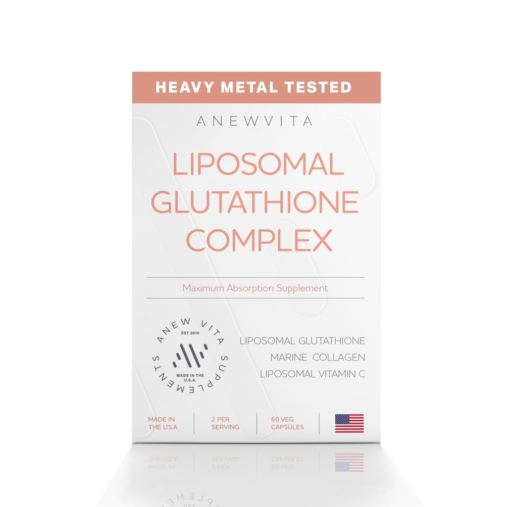 Liposomaalne glutatiooni lisand mere kollageeni ja liposomaalse C-vitamiiniga - Premium nahahoolduse lisand - tõhustatud imendumisvalem kiirgava naha, detoksi ja antioksüdandi toetuseks - 60 kapslit