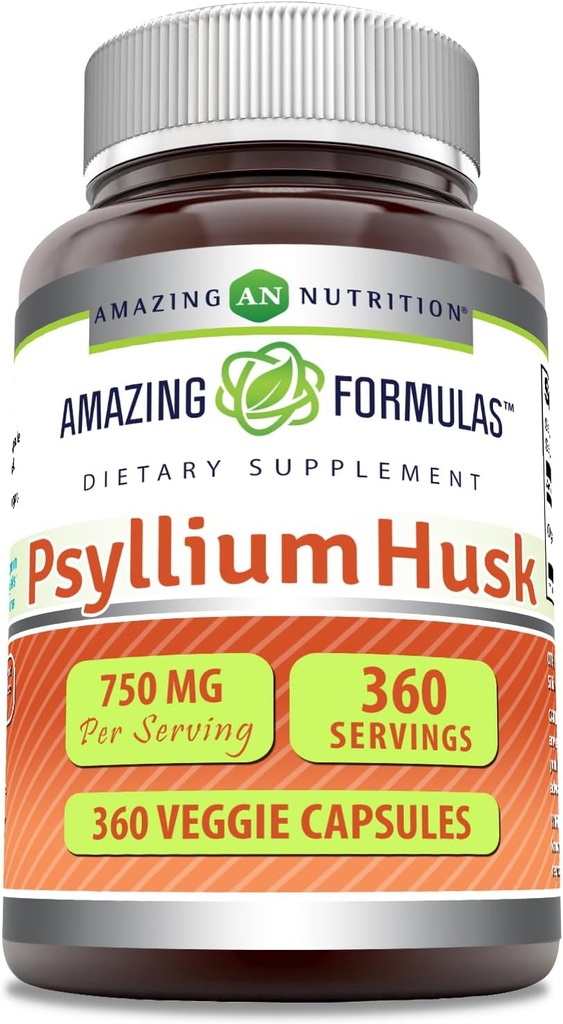 Amazing Formulas Psyllium Husk 750mg Veggie kapslid täiendus | Mitte-GMO | Gluteenivaba | Valmistatud USAs | Sobib taimetoitlastele (360 loend)