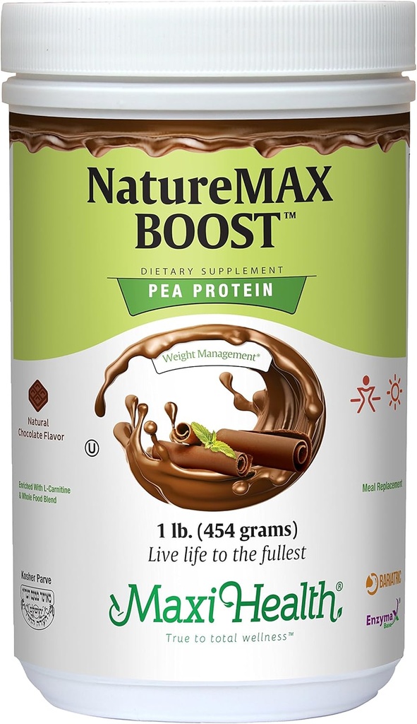 NatureMax BoostTM hernevalgu pulber - energialisandi toidu asendaja - 20 g valku serveerimise kohta - looduslik šokolaadimaitse - Kosheri vitamiin - 1 lb.