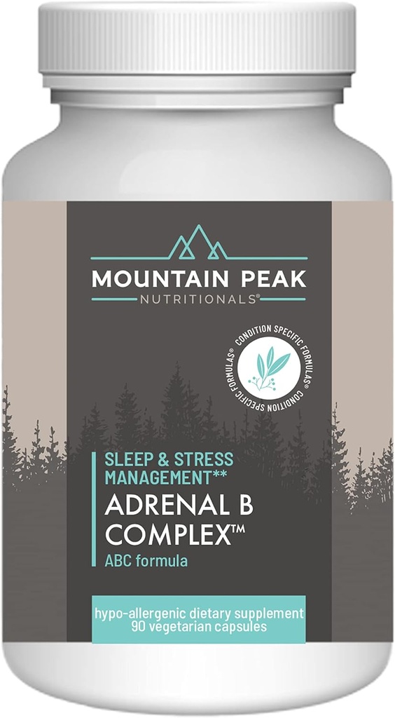 Mountain Peak Adrenal B Complex - Cortisol Support w/Ashwagandha, Vitamin B6, B12 & C - Helps Support Stress Levels - Encodcrine & Nervous System Support Supplement (90 Vegetarian Capsules)