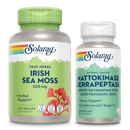 SOLARAY Iiri meri Moss 500mg ja Nattokinaasi Serrapeptaasi täiendus - Wellness Bundle looduslikult esinevate vitamiinide, mineraalide - Soolestiku tervis, Siinus, südame tervise tugi, 60-päevane garantii, 100/30ct