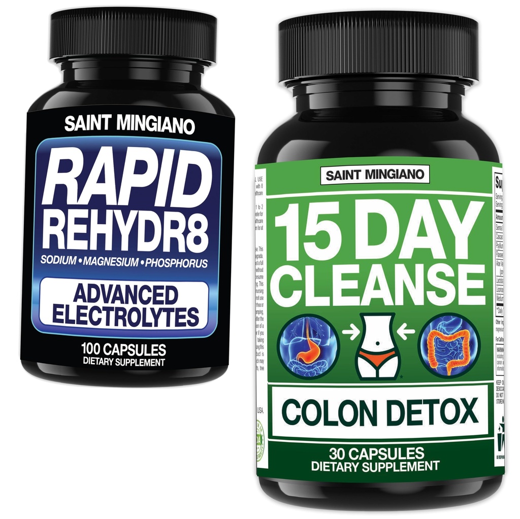 15-päevane puhastamine | Colon Detox loodusliku lahtistava ainega - koos - Rapid Rehydr8 Elektrolüütlisandid Krampide ennetamine ja toetab lihaste vastupidavust ja taastumist - 100 kapslit