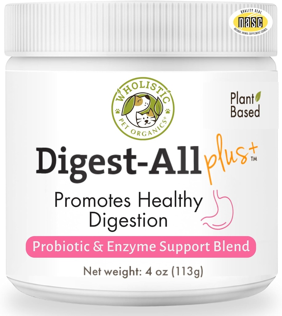 Wholistic Pet Organics Probiootikumid koertele seedetrakti ensüümide ja prebiootilise kiudainega - 4 Oz - igapäevane kassi ja koera probiootikumid seedetrakti tervise jaoks, kõhulahtisusevastane ja soolestiku tugi - looduslik pulbrilisa