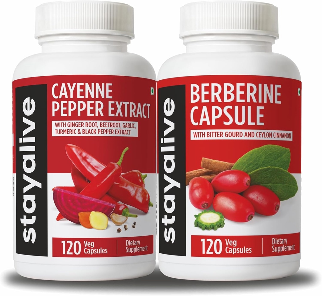 Hoidke Cayenne ja Berberine Bundle koos Ceylon Cinnamon ja Bitter Gourd Extract, 240 Vegan Pills, Non-GMO & Gluten Free Berberine Cayenne Pepper Supplement