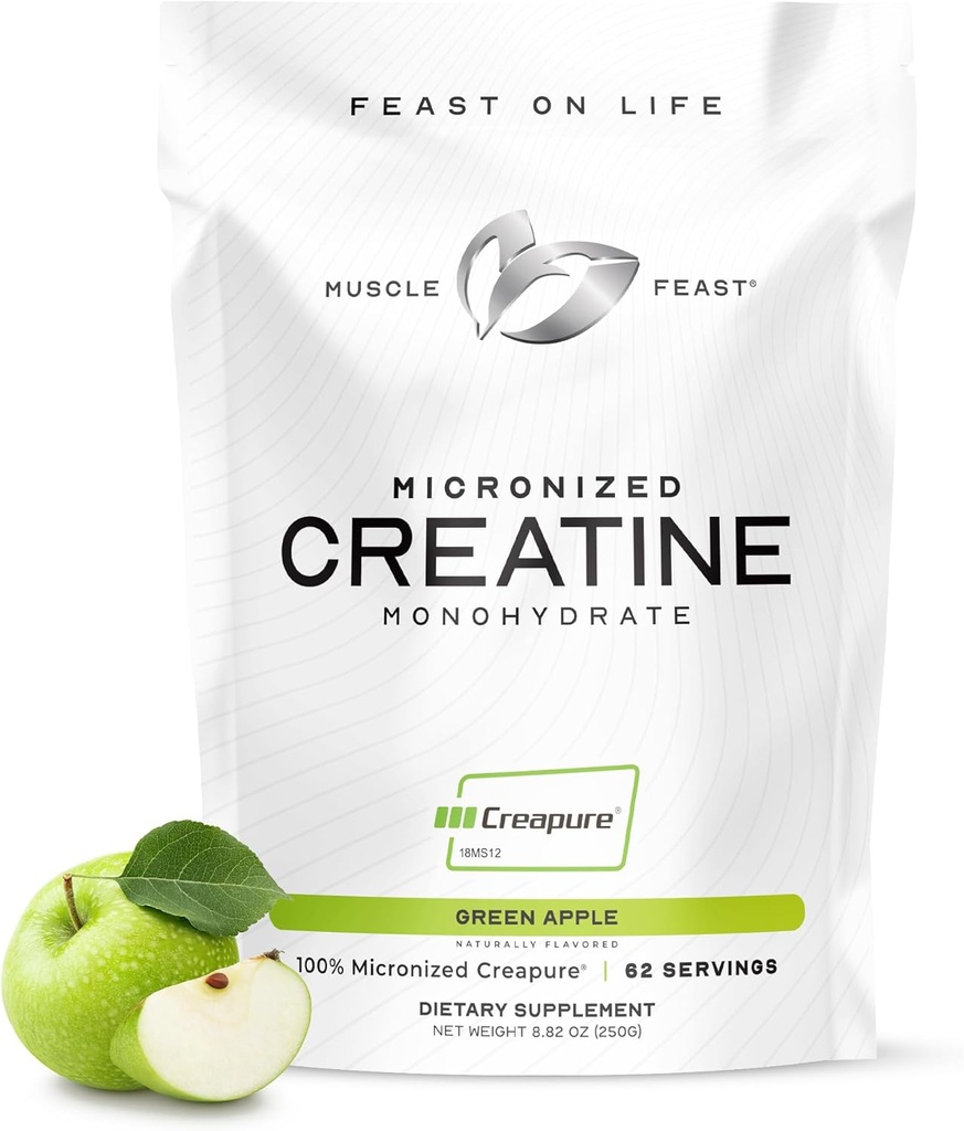 Lihaspüha kreem - mikroniseeritud kreatiini monohüdraat pulber | Premium Pre-Workout või post-Workout | Maitsestatud kreatiin naistele ja meestele | Lihtne segada, gluteenivaba, ohutu ja puhas (Roheline õun, 250 g)