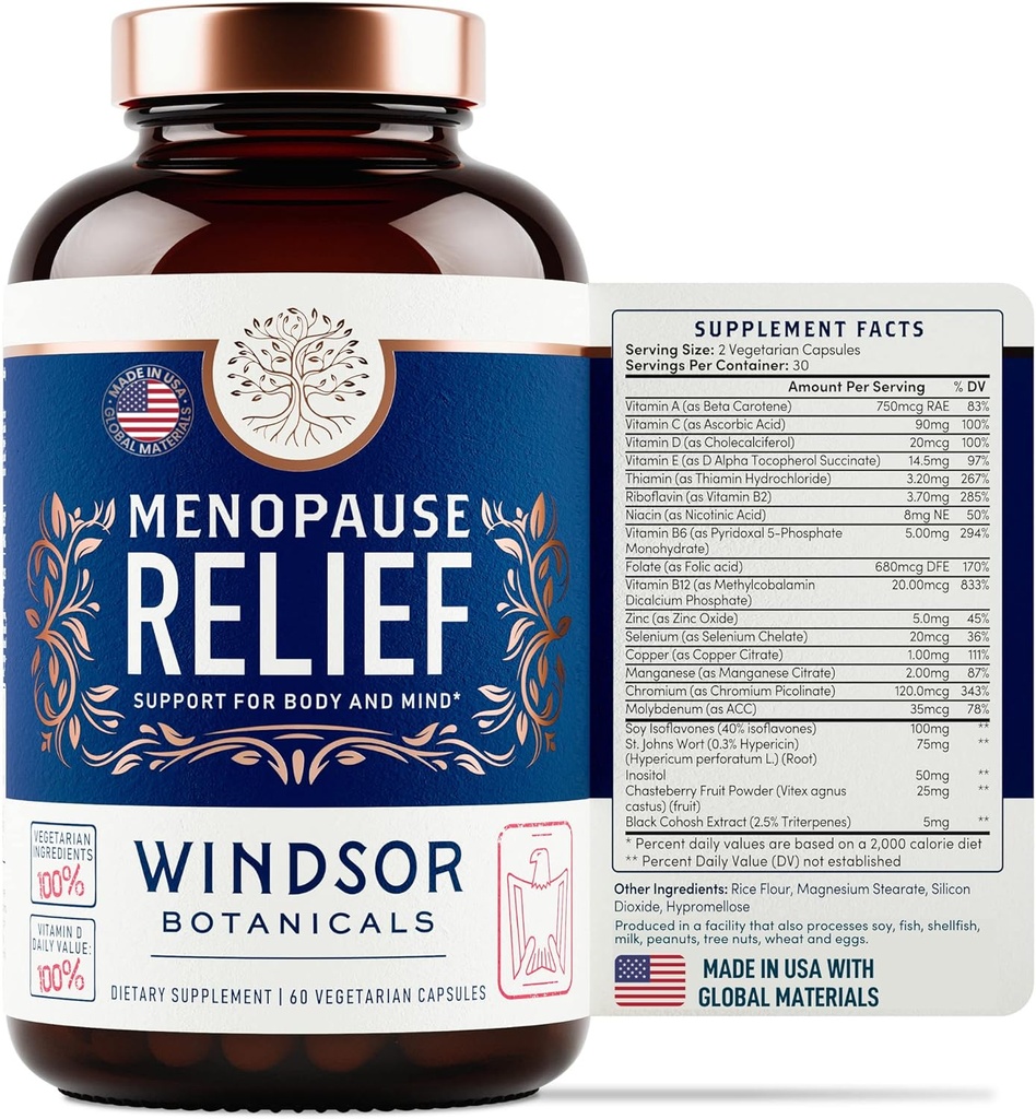 Menopausi täiendused naistele - Windsor botaanika multivitamiini Chastebrry, Black Cohosh kuuma vilgub, menopausi leevendamine ja hormoonide tasakaal naistele - 60 looduslikku progesterooni östrogeeni pillid