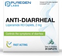 Puregen Labs Anti-Diarrheal Caplets - 24 Count - 2 mg Loperamide Hydrochloride - Lihtne neelata Anti-Diarröa Pills - Kõhulahtisus ja kõhu leevendamine - Kontrolli sümptomid kõhulahtisus