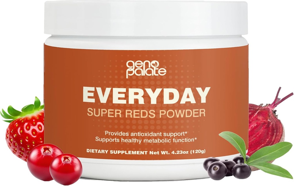 GenoPalate Everyday Super Reds, Antioksüdandid Superfood Blend koos peedi juur, Jõhvikas, Hibiscus, Acai & Probiootikumid, Energizing Polyphenols for Heart, Aju & Seedetrakti Tervis, Vegan, 30 Servings