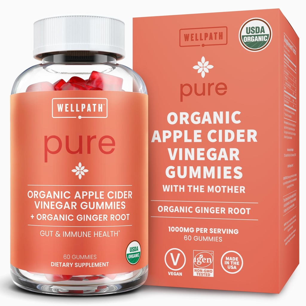 Noh Tee orgaanilise õunasiidri äädikakummid emaga - USDA orgaanilised ACV Gummies - ingveri ja õunasiidri äädikas koos emaga soolestiku terviseks - Vegan, mitte-GMO, 60 Ct