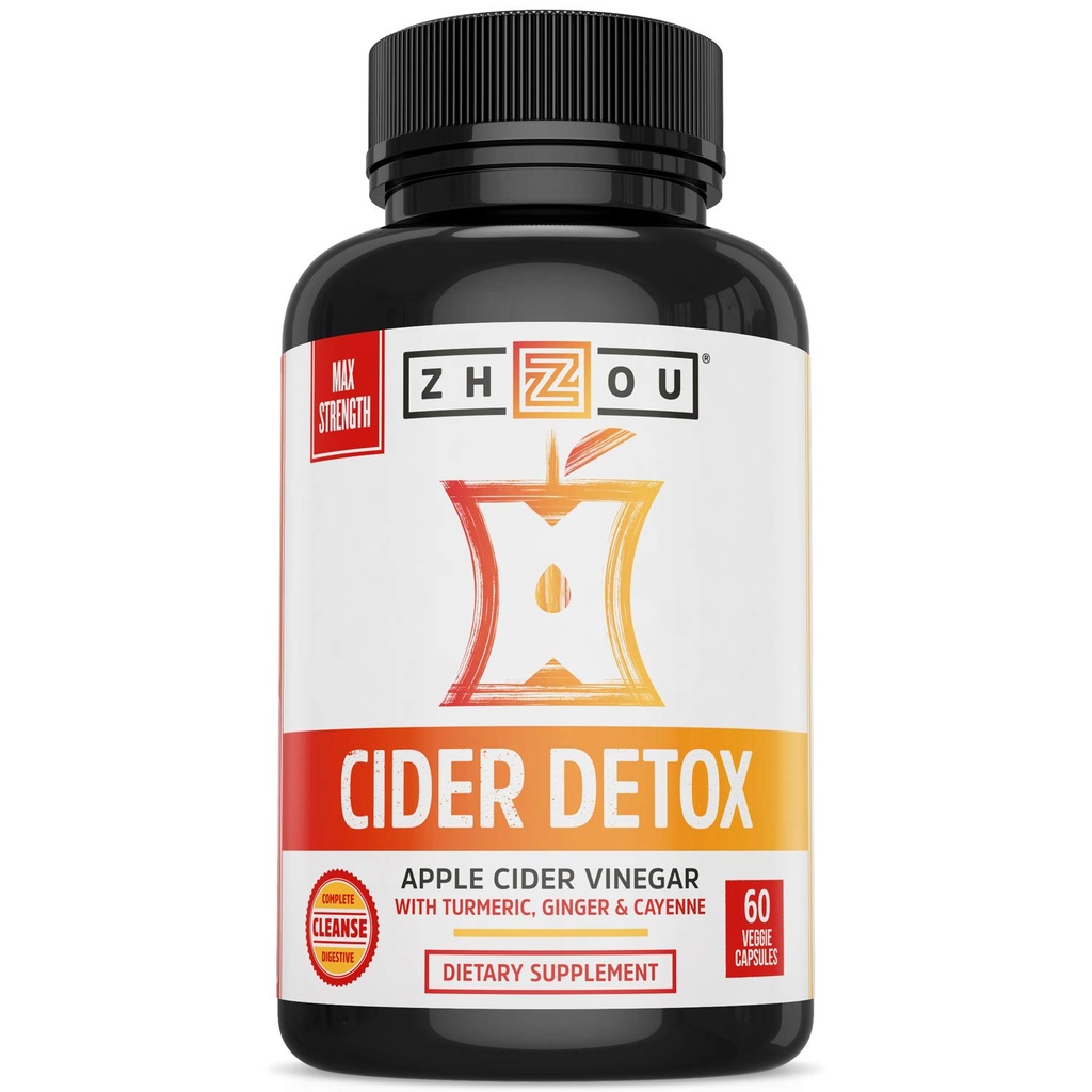Zhou Cider Detox - Õunasiidri äädikakapslid emaga, toored looduslikud ACV pillid naistele ja meestele, taimse kompleksi täiendus kurkumi ja Cayenne Pepperiga - 60 vegankapslit