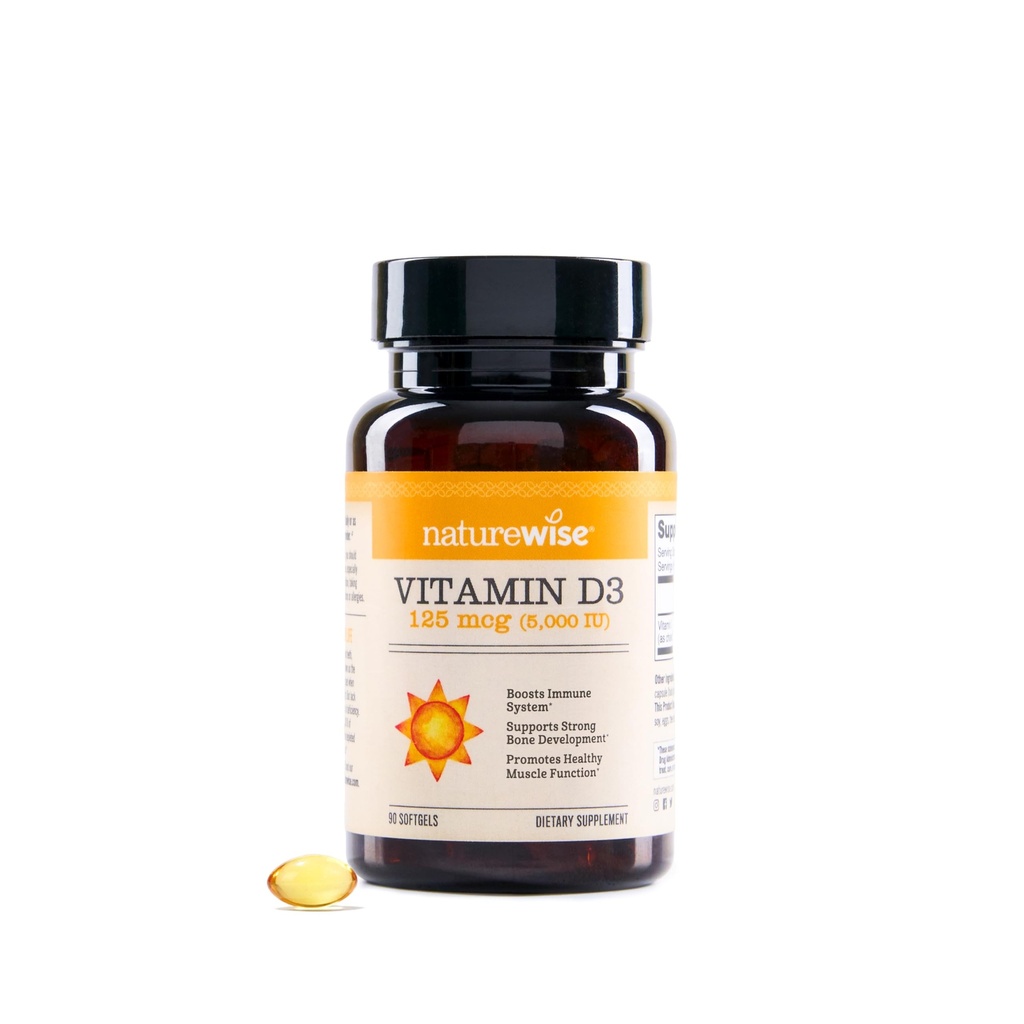 NatureWise Vitamiin D3 5000iu (125 mcg) 90-päevane varustamine immuunsuse toetamiseks, tervisliku lihasfunktsiooni ja luu tervise jaoks - mitte-GMO, gluteenivaba orgaanilises ekstra neitsioliiviõlis (Mini Softgel), 90 krahv