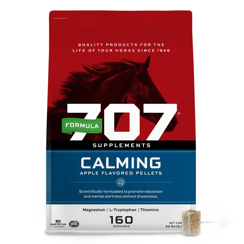 Vormel 707 Calming Hobuste lisa 20LB kott - 160 serveerimist - ärevuse leevendamine ja täiustatud fookus hobustele - L-trüptofaan, tiamiin ja magneesium
