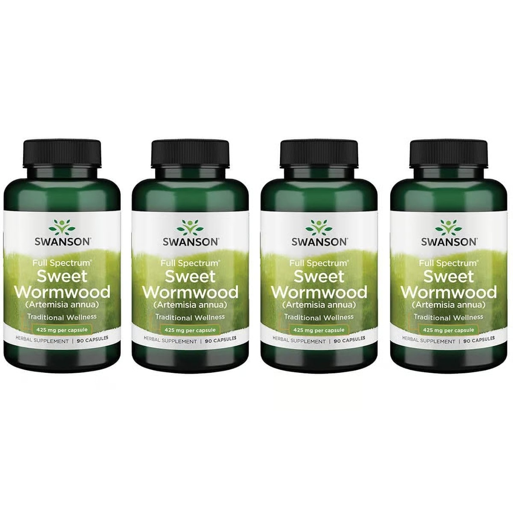 Swanson Sweet Wormwood - võib edendada GI soolestiku tervist, mikroobide tasakaalu ja seedetrakti tervisetoetust - taimset toidulisandit artemisiniiniga - (90 kapslit, 425 mg iga) 4 pakendit