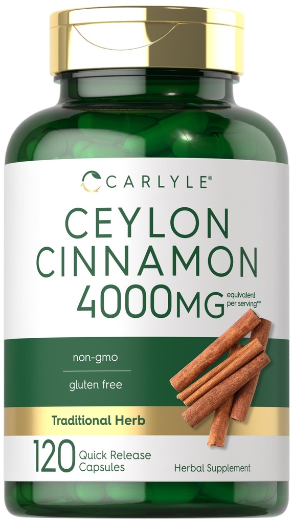 Carlyle Ceylon Cinnamon Kapslid 4000 mg | 120 Arv | Mitte- GMO & Gluteenivaba täiendus