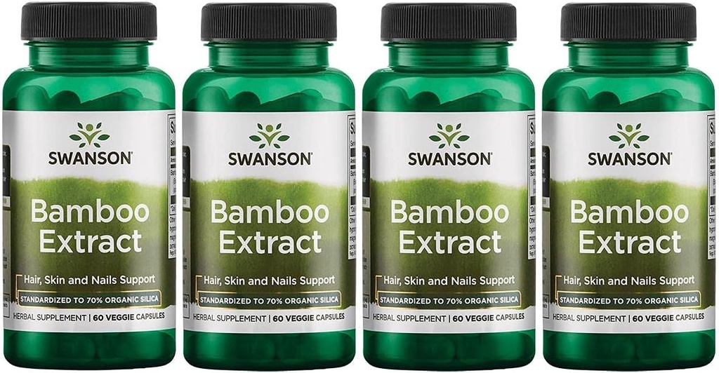 Swanson Bamboo ekstrakt - looduslikud juuksed, nahk ja küüned täiendada - 70% ränidioksiidi sisu toetavad kollageeni moodustumist ja luude kasvu - (60 Veggie kapslit, 300 mg iga) 4 pakendit