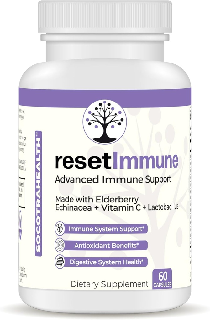 ResetImmune - Advanced Immune Support - Elderberry, Echinacea, C-vitamiini, Lactobacillus - 60 vegankapslit