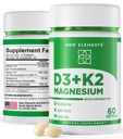 Uued elemendid Vitamiin D3 K2 10 000 RÜ magneesiumglütsinaadiga 500mg - Luu tervis, immuunsuse tugi, energia ja meeleolu - mitte-GMO, gluteenivaba, suhkruvabad pehmed softgelid naistele ja meestele (60 pehmegeeli)