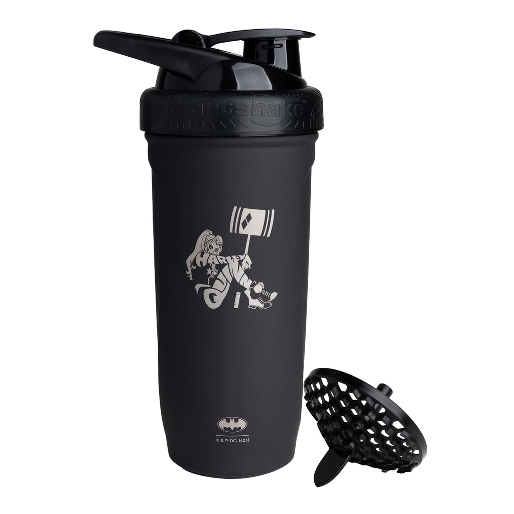 Smartshake DC COMICS Reforce Stainless Steel Protein Shaker Pudel 900 ml | 30oz - Leakproof Screw-on Lid - BPA Free - Unisex - Non-Isolation - Harley Quinn Logo