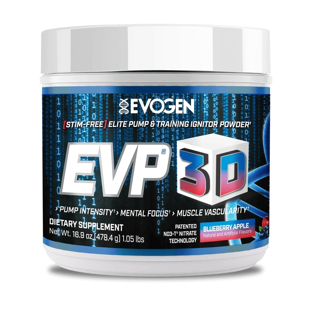 Evogen EVP 3D - Stim Free Pre Workout Powder meestele ja naistele | Sugar Free Non Stim Preworkout koos Beta Alanine ja Kreatiin energia ja pump | Blueberry Apple | 40 Servings