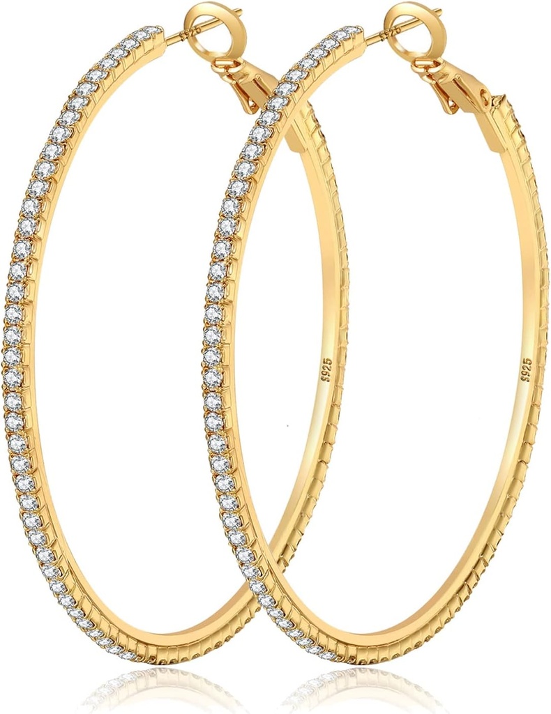 MOROTOLE 14K Gold Reinstone Hoop Earrings - Fashion Õhuke Suur Hoop, Hüpoallergeenne, 20/30/40/50/60/70mm