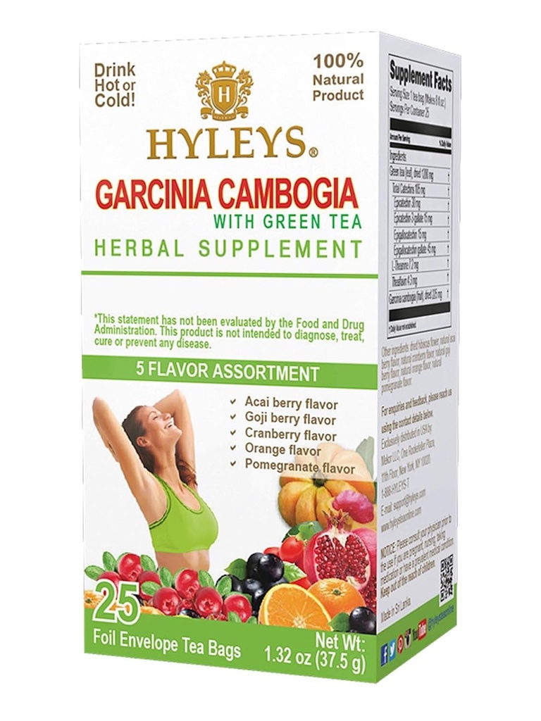 HYLEYS Tee Garcinia Cambogia Green Tea 5 Maitsed Assortment - 25 teekotid (6 Pack - 150 teekotid kokku)