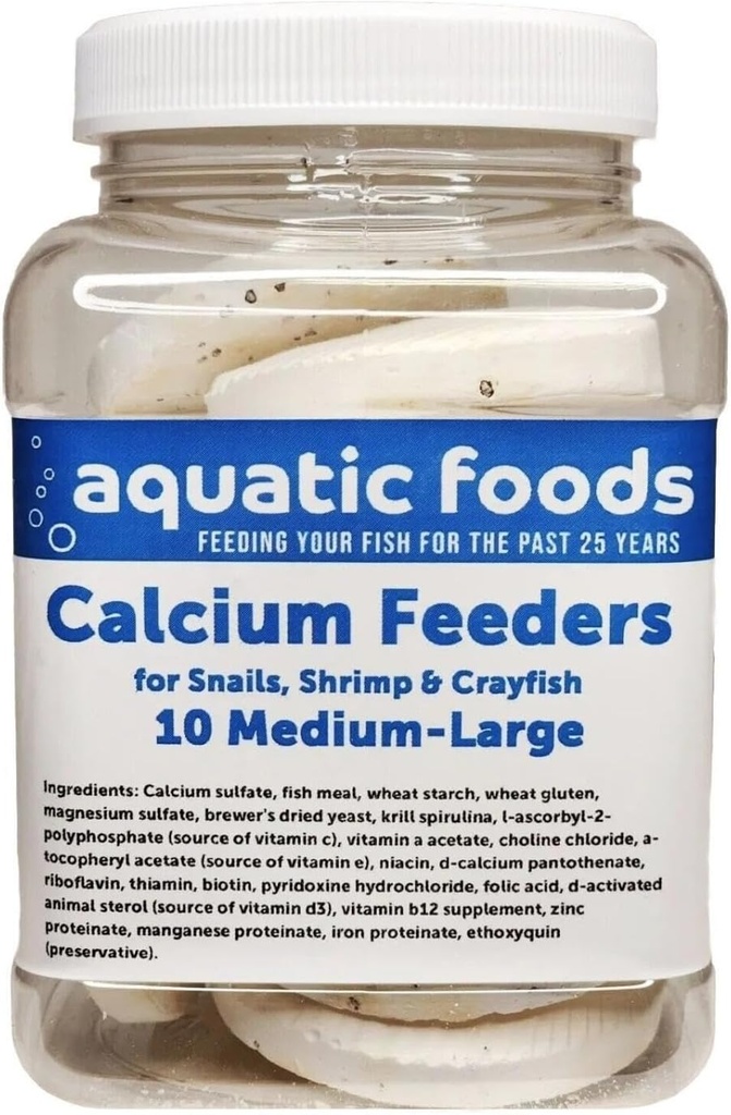 Aquatic Foods Inc. Kaltsiumsööt keskmise suurusega riiulid. Extra paks kestad krevetid, teod, krabid, vähid, erakkrabid ja kõik troopilised kalad...10 Count Jar