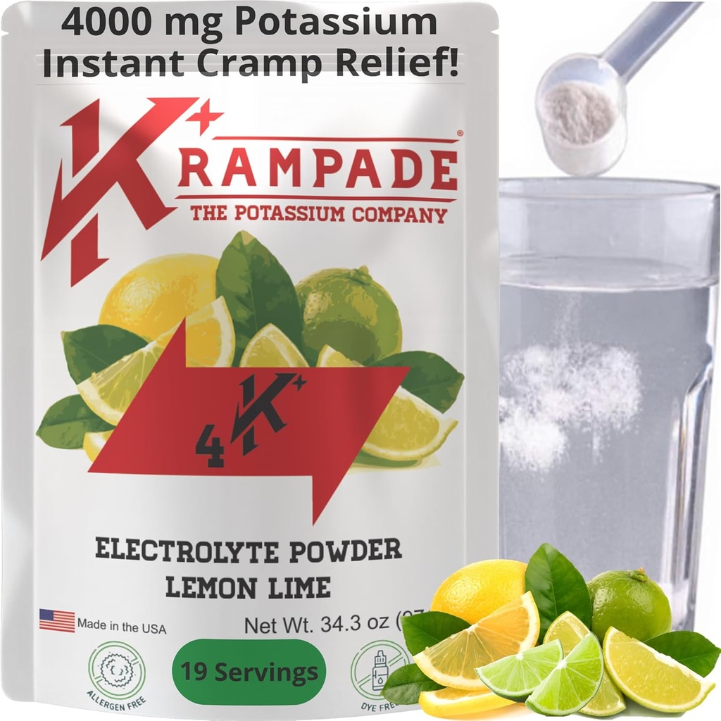 Krampade Original Sidrun Lime 4K, 4000 mg Kaalium Instant Cramp Relief Elektrolüüt Joogipulber | mõeldud sportlastele ja krampidele | 19-Serving Resalable Pouch