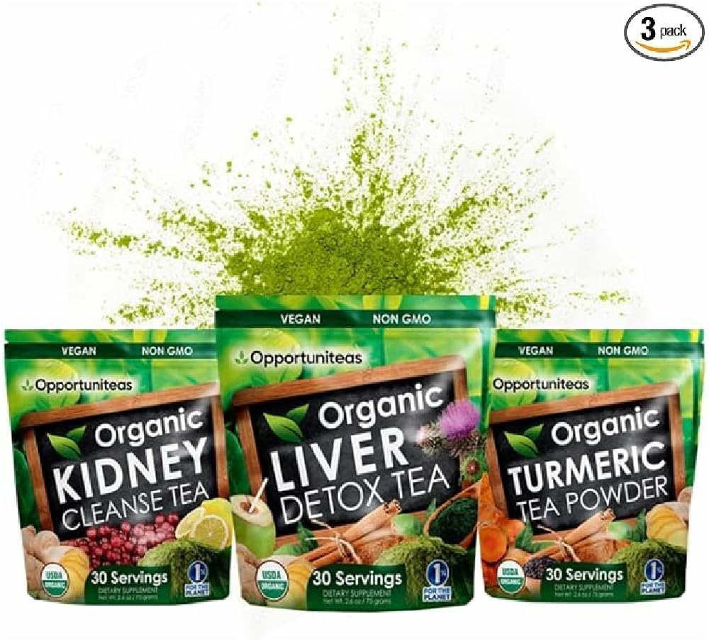 Opportuniteas Matcha Detox tee pulber - orgaaniline kurkum Matcha roheline tee, neerude detox ja orgaaniline maks Detox Bundle