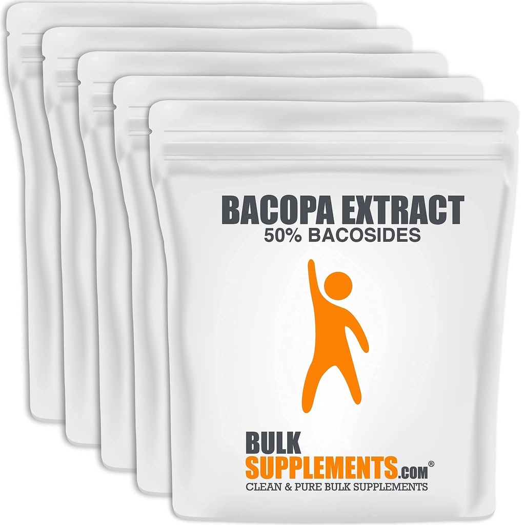 BulkSupplements.com Bacopa Extract Powder - Bacopa Monnieri Supplement, Bacopa Pulber - Bacopa Supplements, Vegan & Gluten Free, 500mg per Serving, 5kg (11 naela) (pakk 5)