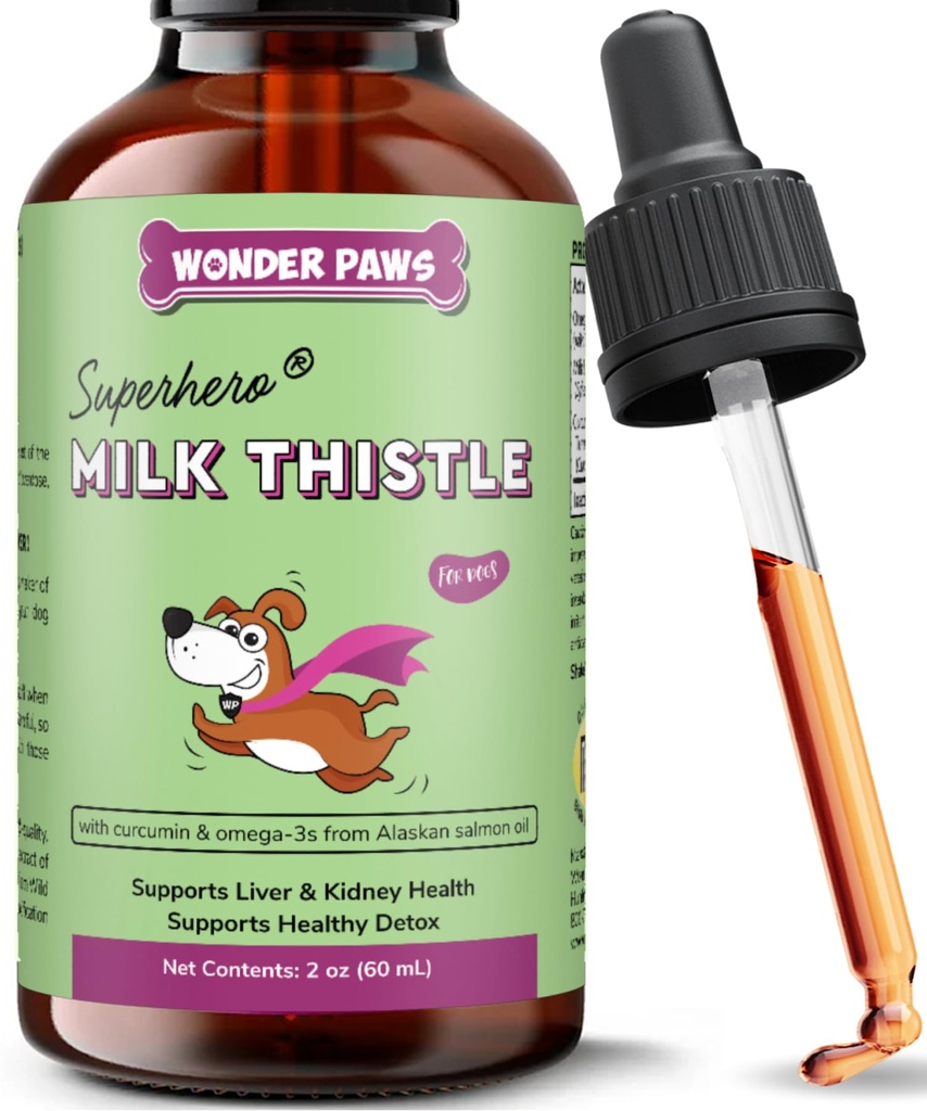 Wonder Paws Piimaohakas, Maksatoetus Koertele, Toetab Neerufunktsiooni Lemmikloomadele, Detox, Maksatoetus, Wild Alaska Lõheõli & Curcumin, Omega 3 EPA & DHA (2 Oz)