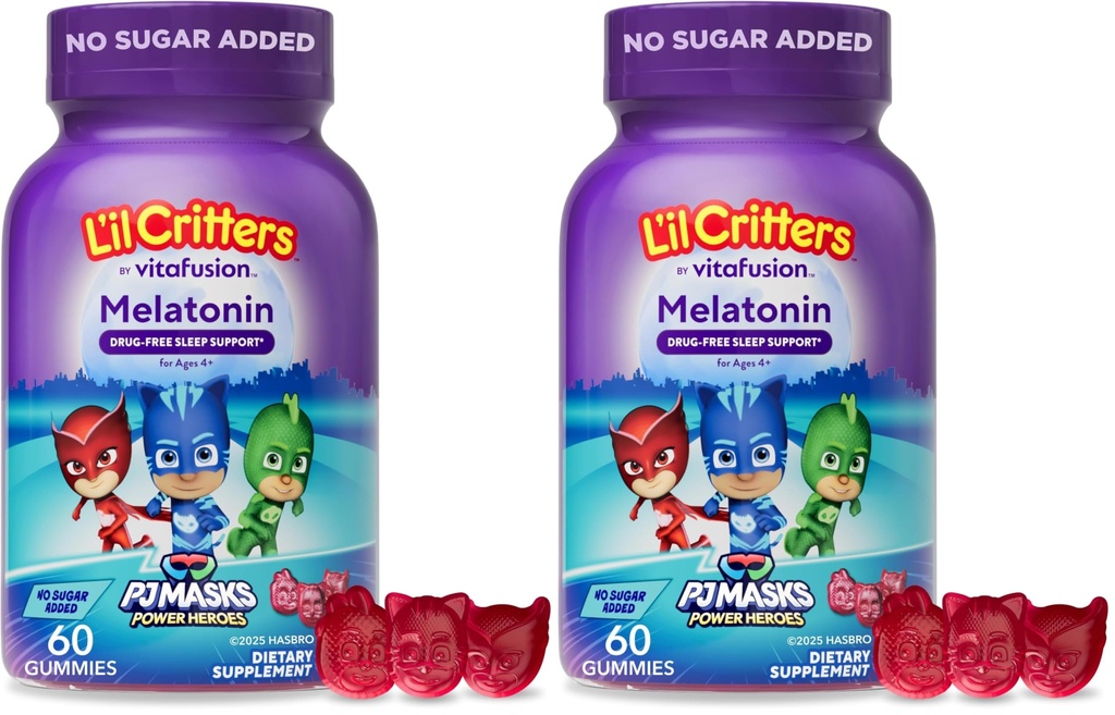 L'il Critters PJ Masks Kummi melatoniini lisand lastele, ravimivaba une tugi, 60 kummikut (pakk 2)
