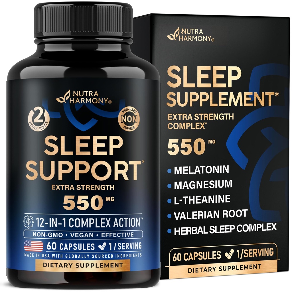 Sleeping pillid täiskasvanutele 550mg - melatoniin 3mg | Valerian Juur Sleep | L-Theanine | Magneesium - Natural Sleep Aid Supplement - Non-Habit Forming Rest Support - Made in USA - 1/ päev, 2 kuu pakkumine