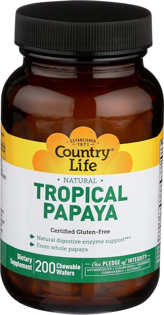 Country Life Papaya 25 MG näritav, 200 CT