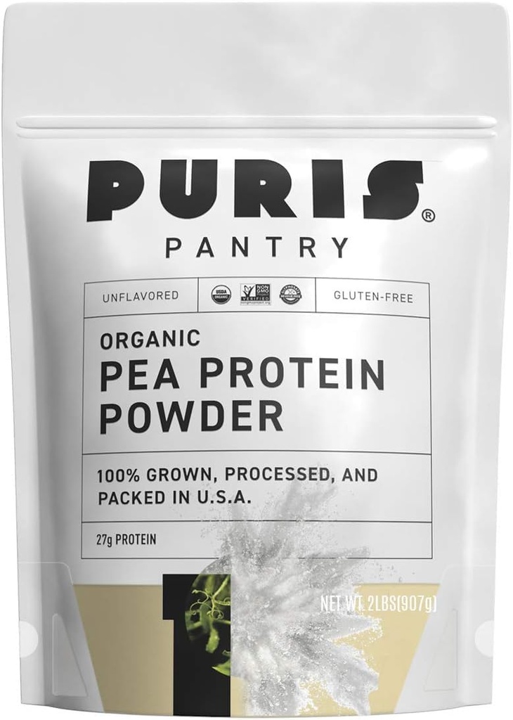 PURIS® orgaaniline hernevalgupulber, 100% valmistatud USA-s, 2 LB maitsestamata, sertifitseeritud orgaaniline, vegan, gluteenivaba, piimavaba, GMO-vaba, taimepõhine valk, Keto, BCAA (2 naela (12 naela), maitsestamata)