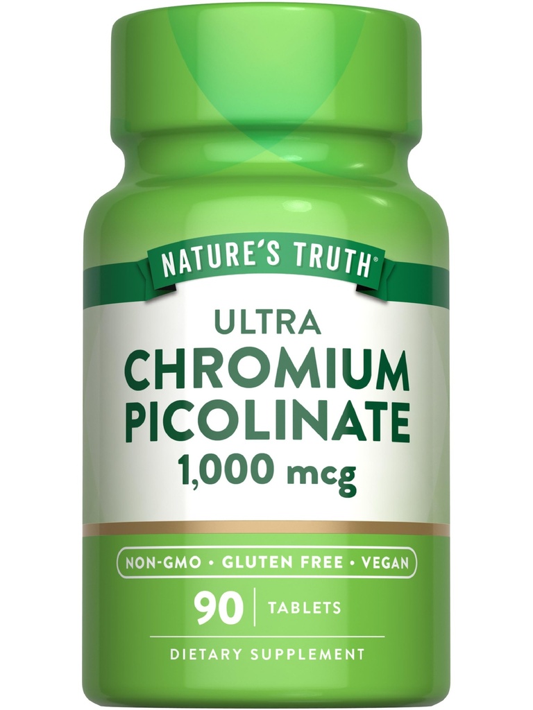 Nature's Truth Ultra Chromium Picolinate 1000mcg | 90 tabletti | Vegan, mitte-GMO ja gluteenivaba toidulisand