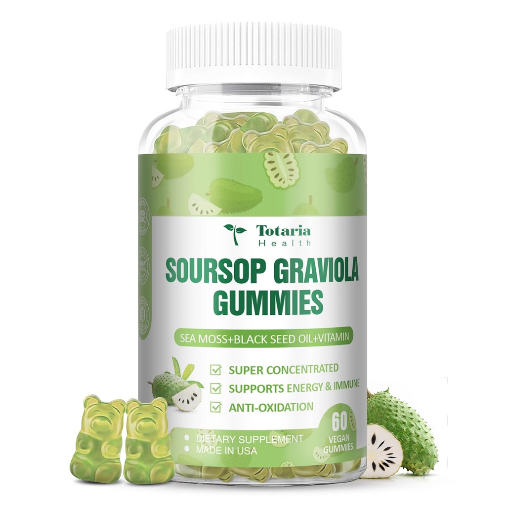 Totaria Sugar Free Soursop Oil Graviola Sea Moss Gummies - Toetus Seedetrakti Une Naha Tervis, Immuunsus Ja Antioksüdandid - Guanabana Puuvilja Sea Moss, 150mg Black Seed Oil Orgaaniline Mitte-GMO Vegan
