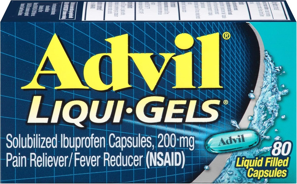 Advil Pain Reliever / Palaviku vähendaja, 200 mg Solubilized Ibuprofeen (80-Count Liqui-Gel kapslid, pakendis 2)