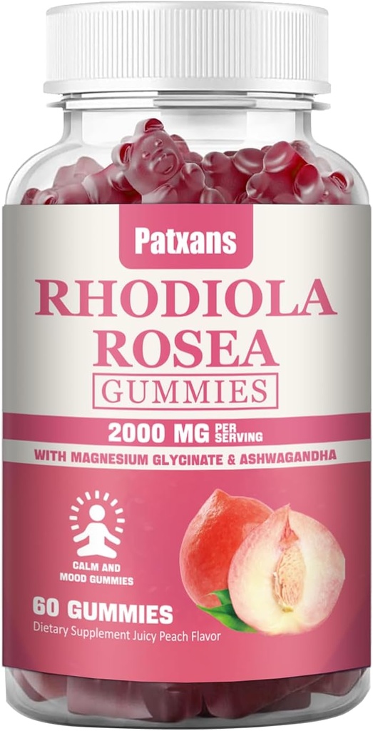 1 Pack 2000MG Rhodiola Rosea Gummies - Rhodiola täiendus & kortisooli vähendaja vastupidavuse, meeleolu ja stressi, une ja väsimuse leevendamise toetus, 60 tabletti.